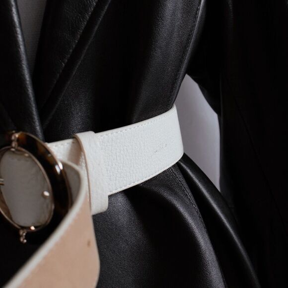 Talbots Round Leopard Buckle Beige Leather Waist Belt - Picture 5 of 11